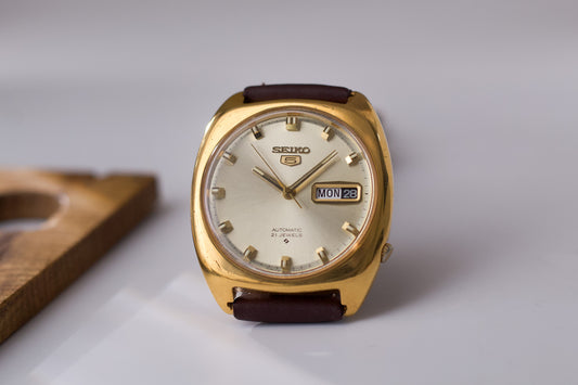 [Serviced] 1969 Seiko 5 Golden Sunburst Dial Men's Wrist-Watch