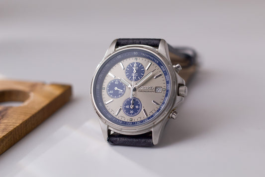 2003 Seiko Quartz Chronograph Gray Sunburst Dial Men's Wrist-Watch
