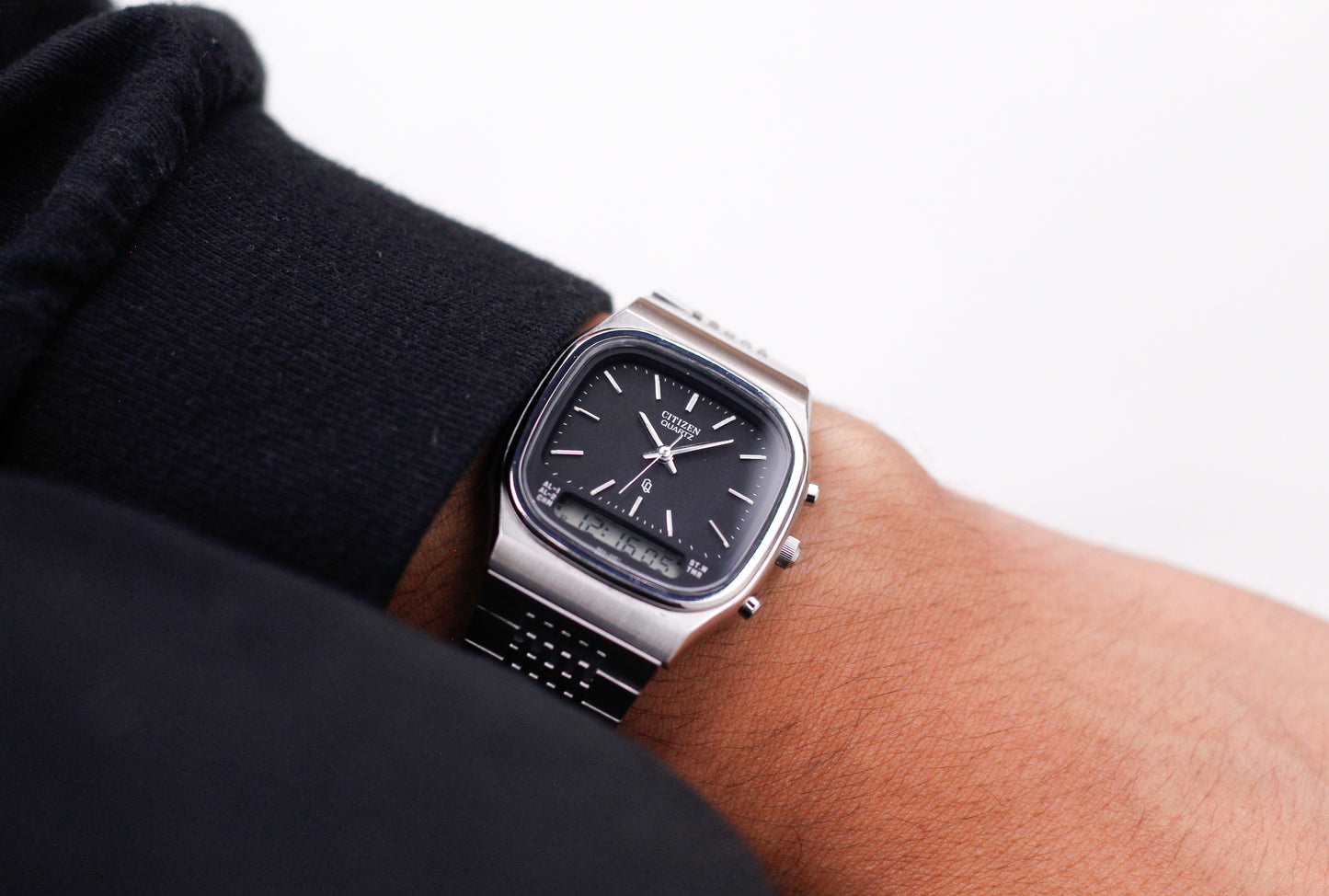 1987 Citizen Ana-Digi Matte Black Dial Men's Wrist-Watch