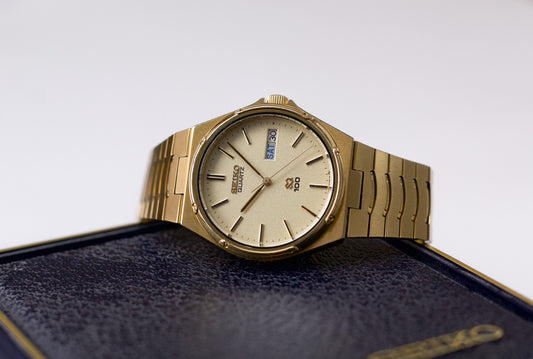 1984 Seiko SQ 100 Golden Frost Dial Men's Wrist-Watch W/Box