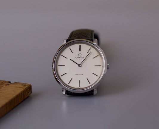 [Serviced] 1970s Omega De Ville Mechanical Straight Grain Silver Dial