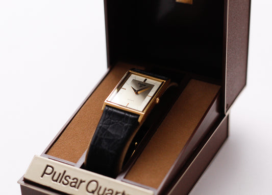 [New Mint] 1995 Pulsar Quartz Straight Grain Pale Dial Men's Wrist-Watch W/Box