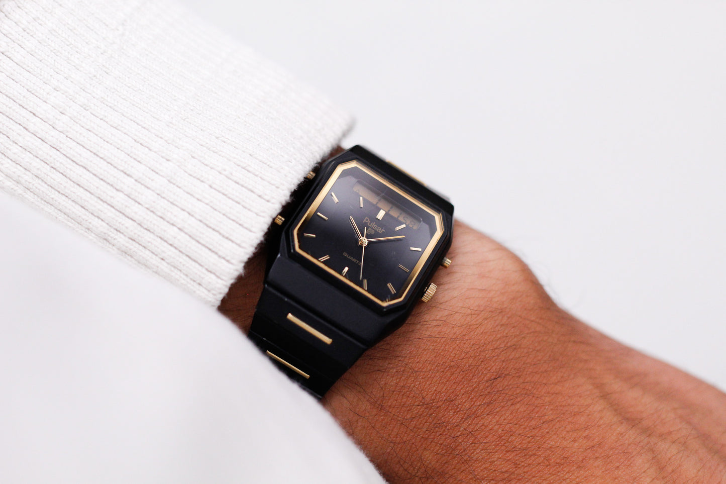 1986 Pulsar Quartz Ana-Digi Deep Black Dial Men's Wrist-Watch W/Box