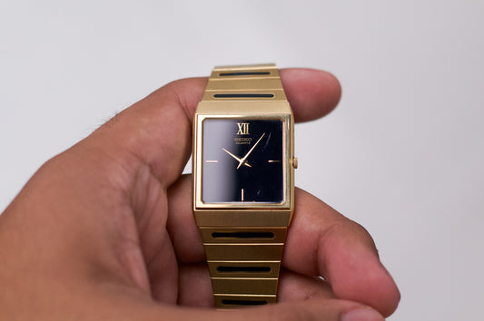 1983 Seiko Quartz Tank Inky Black Dial Men's Wrist-Watch