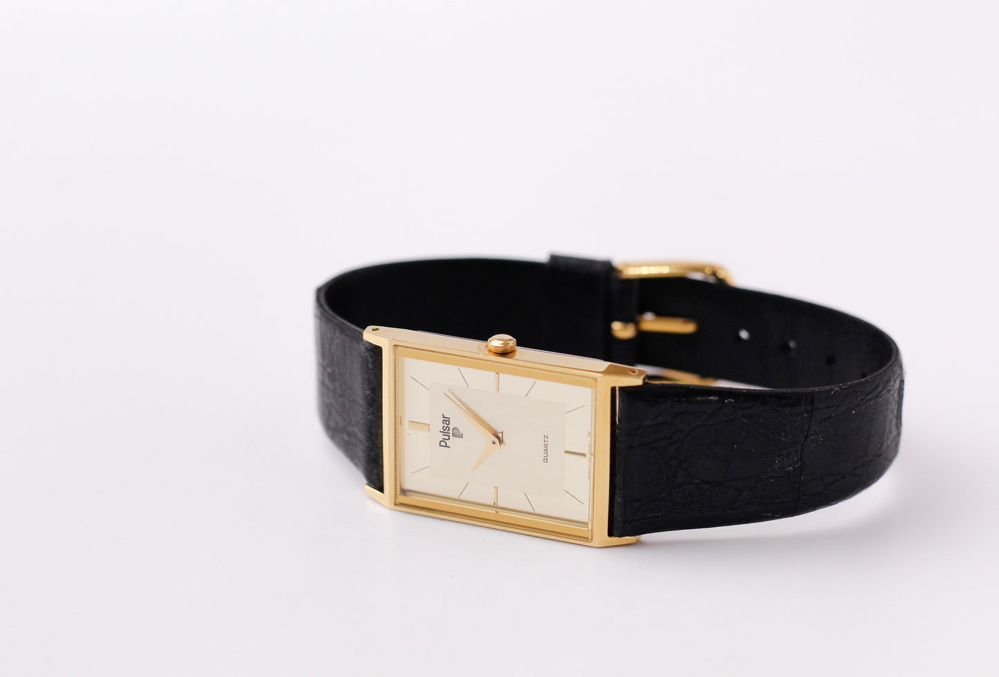 [New Mint] 1995 Pulsar Quartz Straight Grain Pale Dial Men's Wrist-Watch W/Box