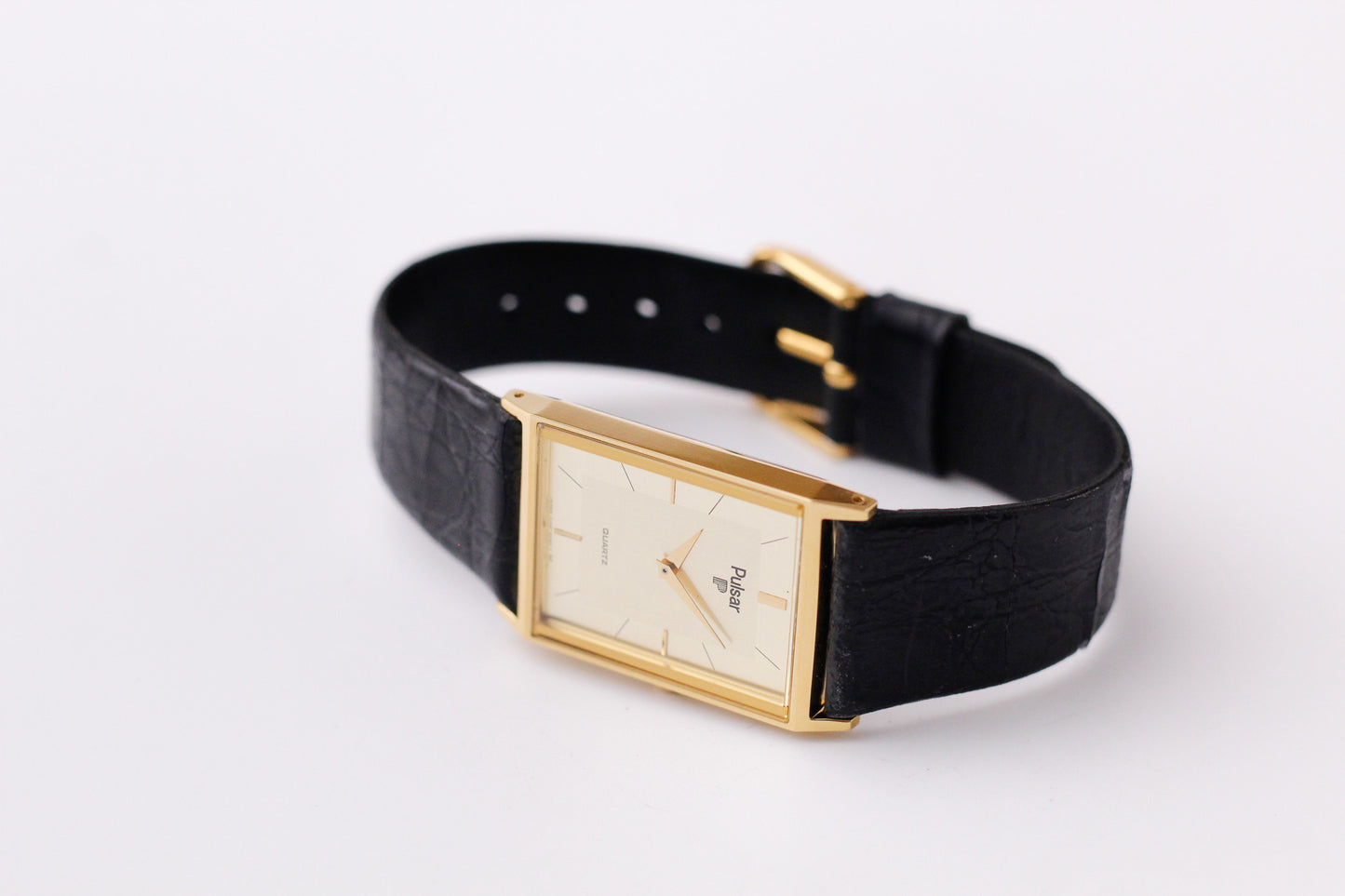 [New Mint] 1995 Pulsar Quartz Straight Grain Pale Dial Men's Wrist-Watch W/Box
