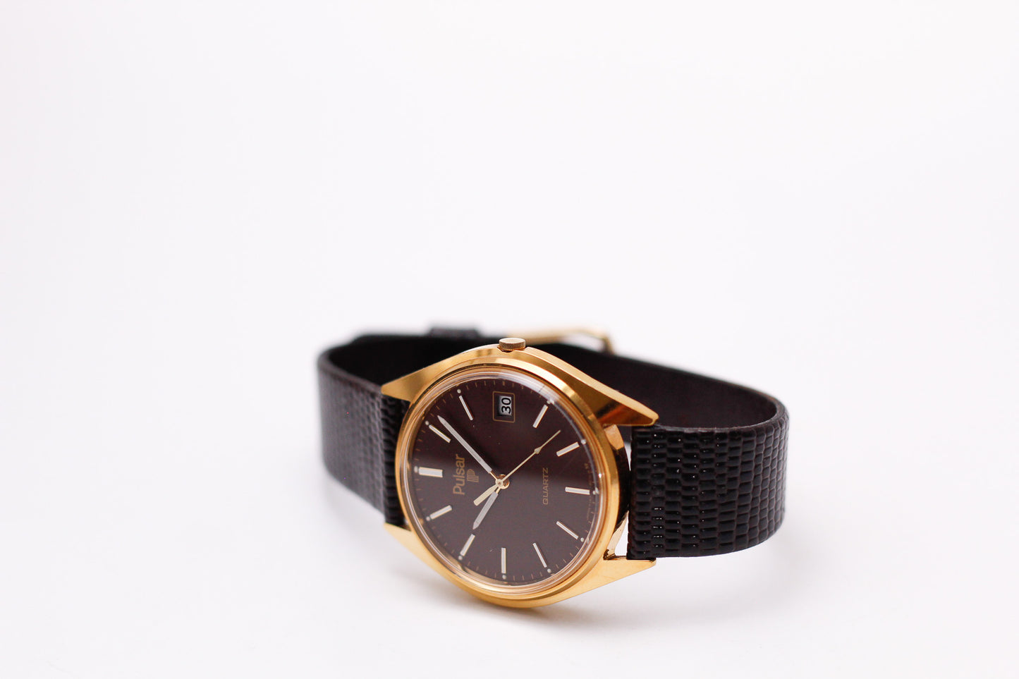 1984 Pulsar Quartz Chocolate Brown Dial Men's Wrist-Watch W/Box