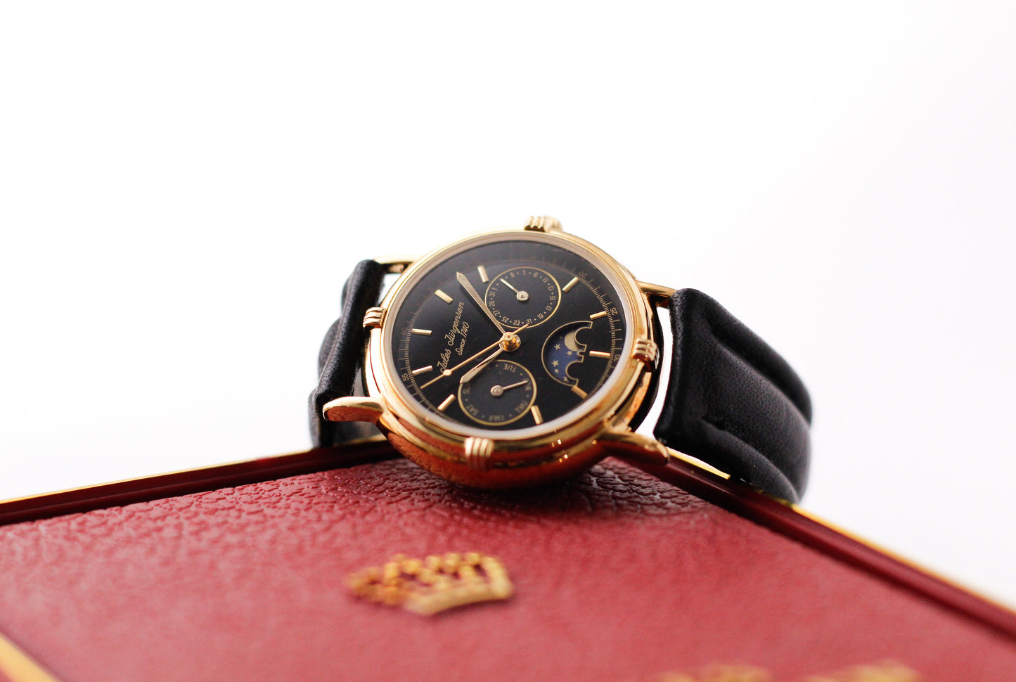 1980s Jules Jürgensen Quartz Moonphase Black Dial Men's Wrist-Watch