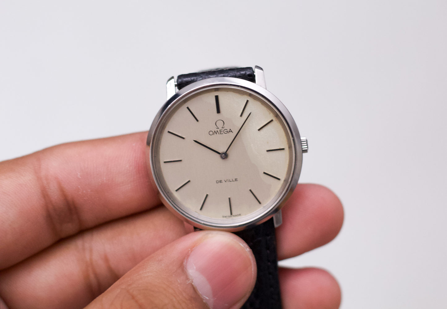 [Serviced] 1970s Omega De Ville Mechanical Straight Grain Silver Dial