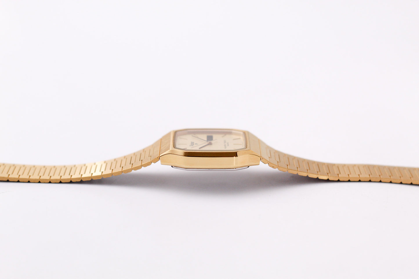 [Near Mint] 1986 Pulsar Ana-Digi Straight Grain Golden Dial Men's Wrist-Watch W/Box