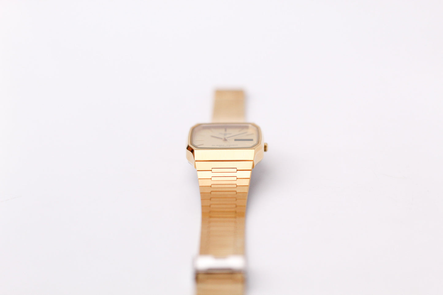 [Near Mint] 1986 Pulsar Ana-Digi Straight Grain Golden Dial Men's Wrist-Watch W/Box