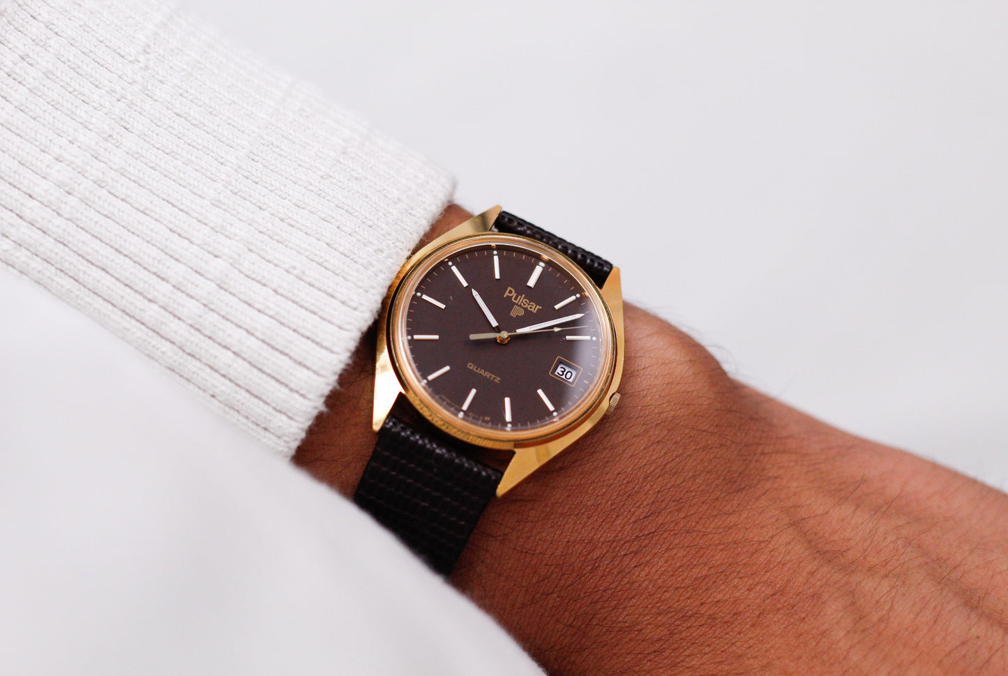 1984 Pulsar Quartz Chocolate Brown Dial Men's Wrist-Watch W/Box