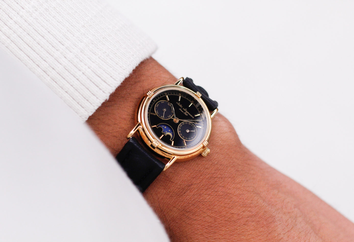 1980s Jules Jürgensen Quartz Moonphase Black Dial Men's Wrist-Watch