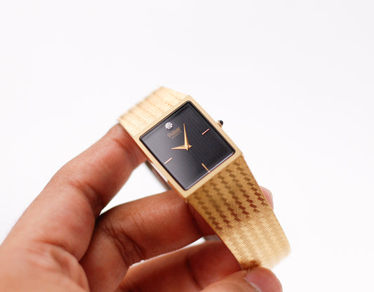 1986 Pulsar Quartz Linear Charcoal Dial Golden Tank Men's Wrist-Watch