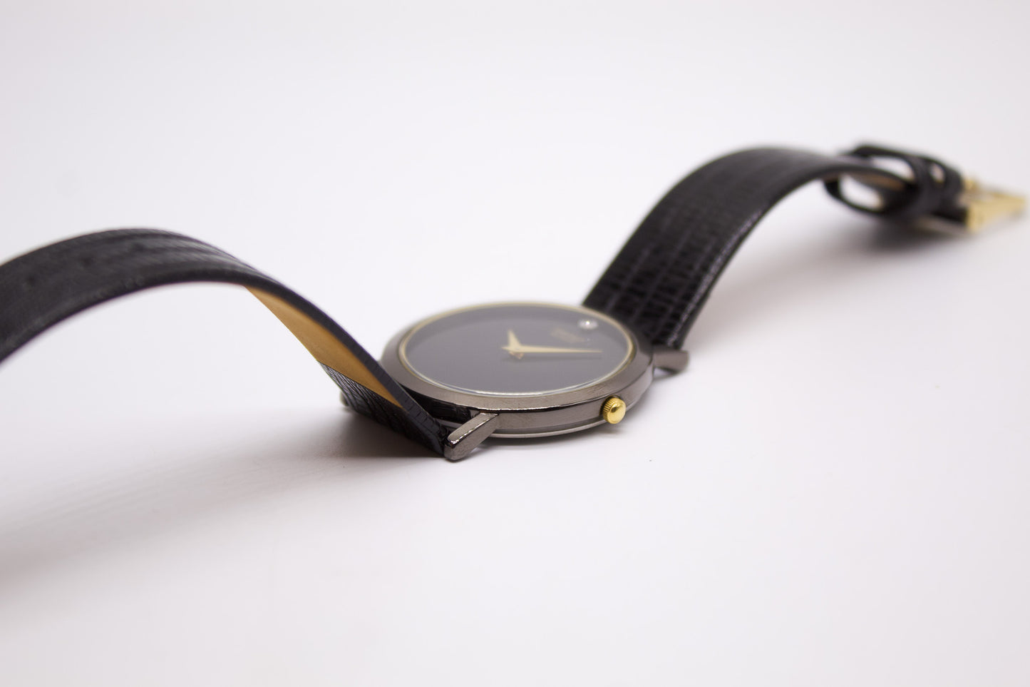 1990s Seiko Quartz Inky Black Dial Men's Wrist Watch Full-Set