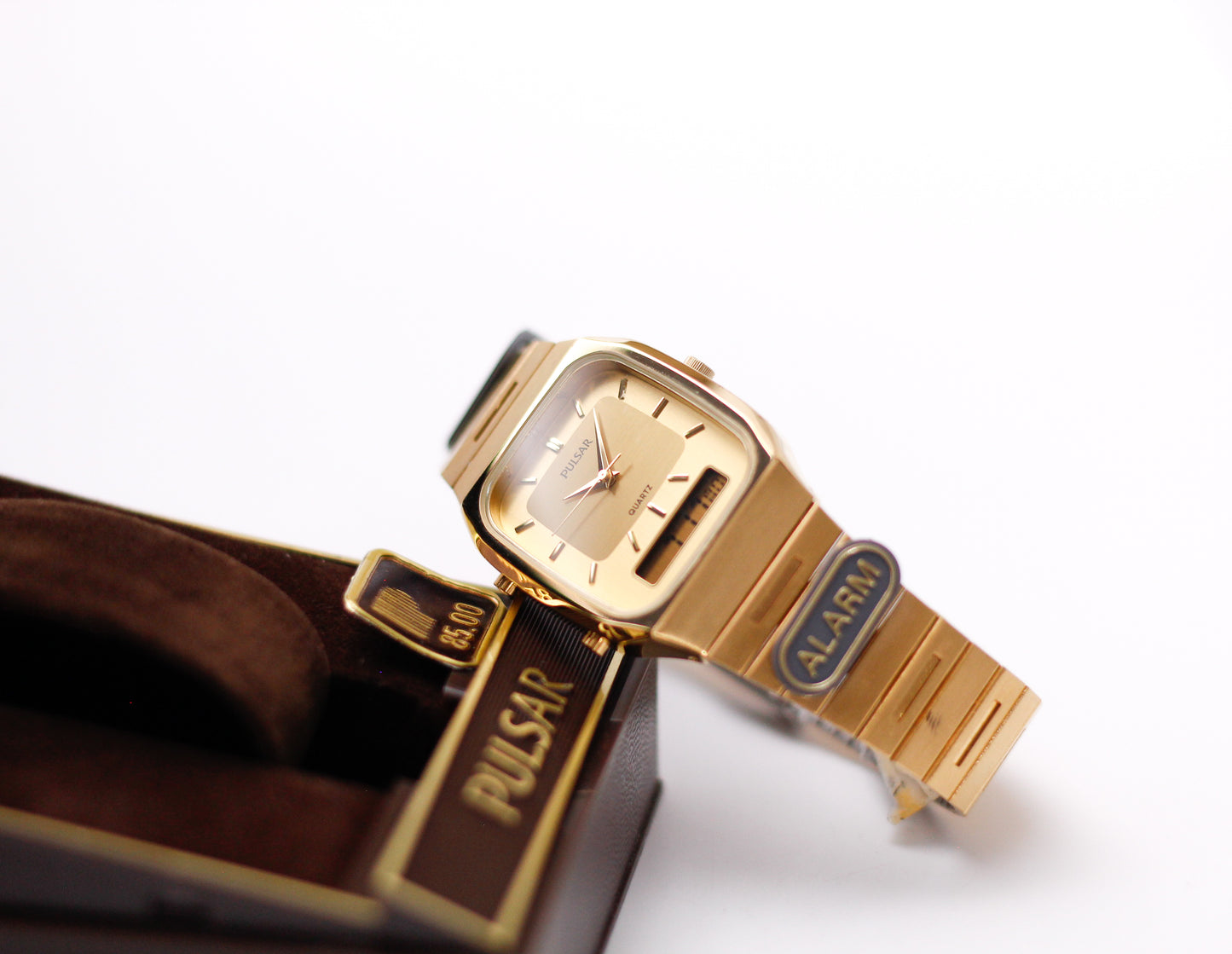 1999 Pulsar Quartz Ana-Digi Straight Grain Golden Dial Men's Wrist-Watch W/Box