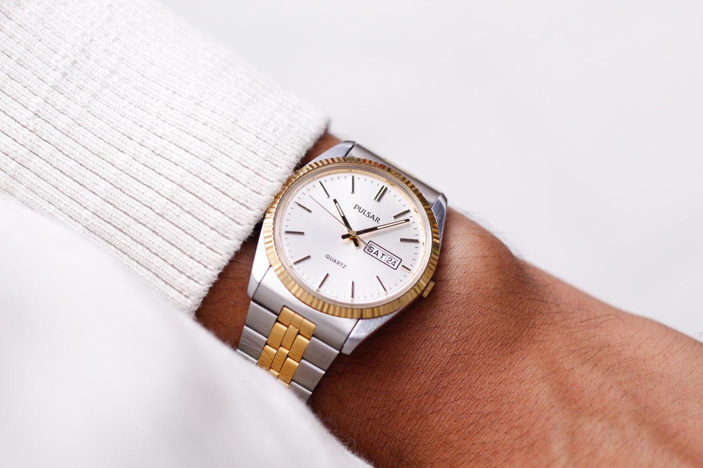 [Near Mint] 2009 Pulsar Quartz Baby Day-Date Men's Wrist Watch W/Box