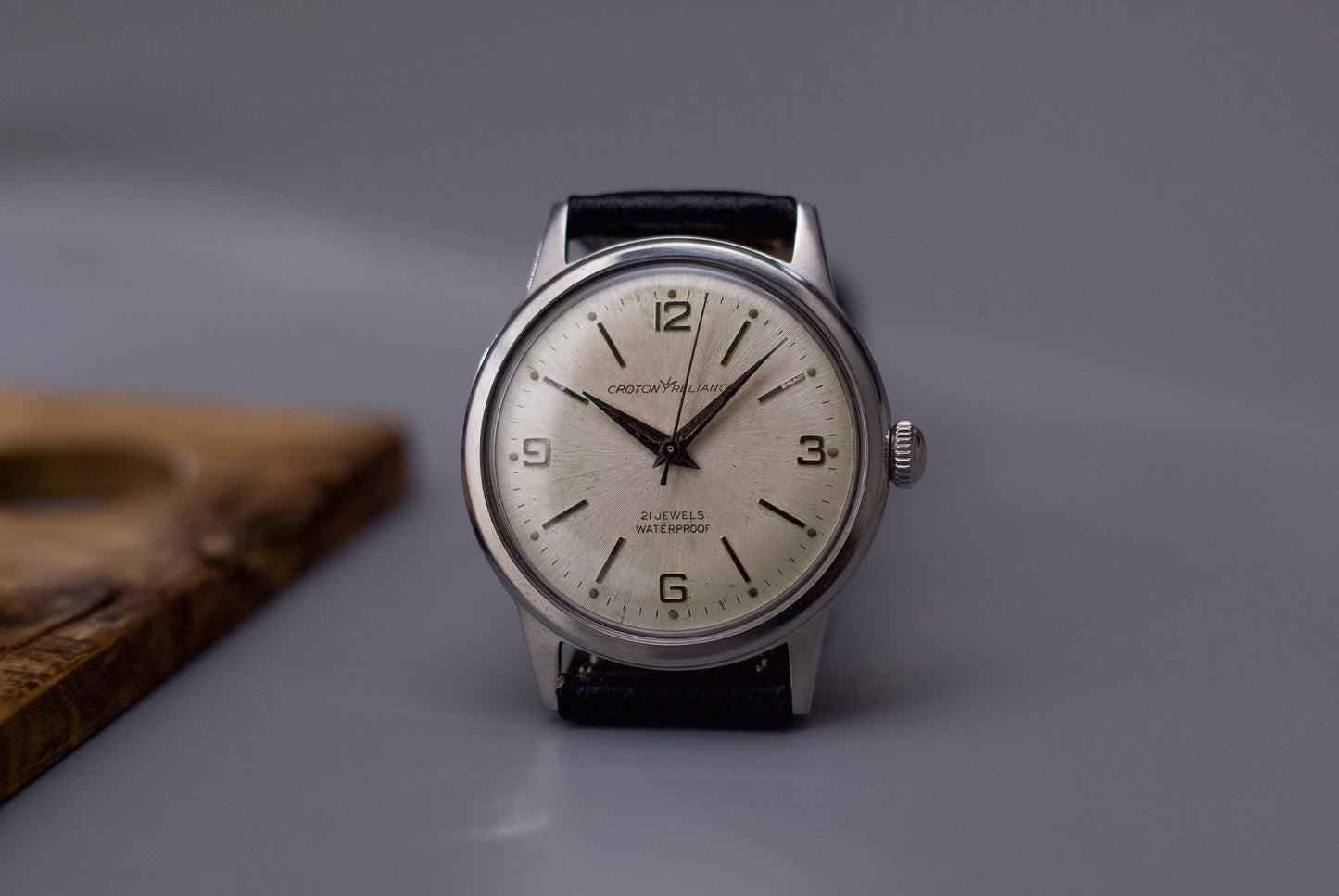 [Serviced] 1960s French Croton Reliance Aged Silver Sunburst Dial Mechanical Men's Wrist-Watch