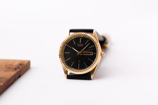 1992 Citizen Quartz 'Baby Day-Date' Inky Black Dial Men's Wrist-Watch