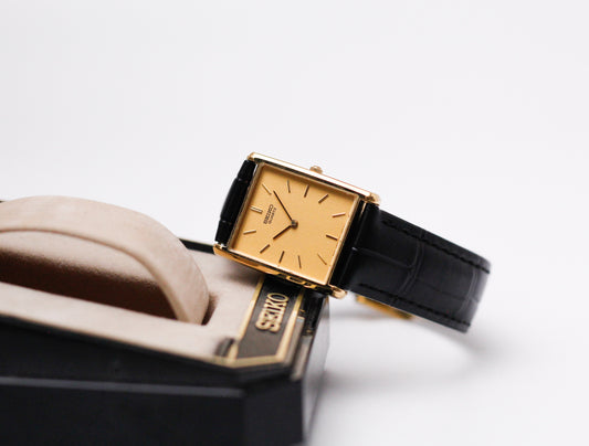 1993 Seiko Quartz Tank Golden Washi Dial Men's Wrist-Watch W/Box