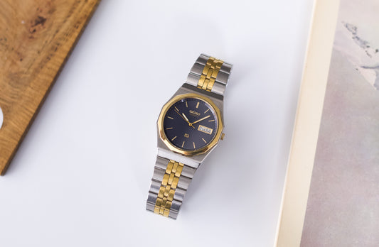 1987 Seiko SQ 'Baby Royal Oak' Two Tone Midnight Blue Dial Men's Wrist-Watch