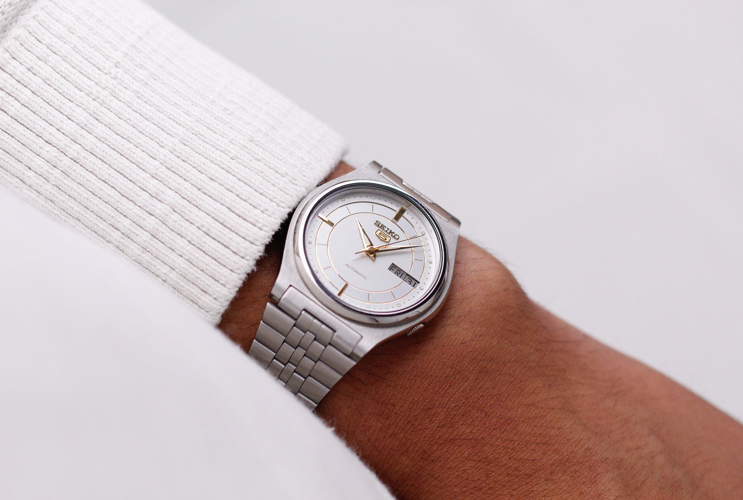 1992 Seiko Seiko 5 Bright White Dial Men's Automatic Wrist-Watch