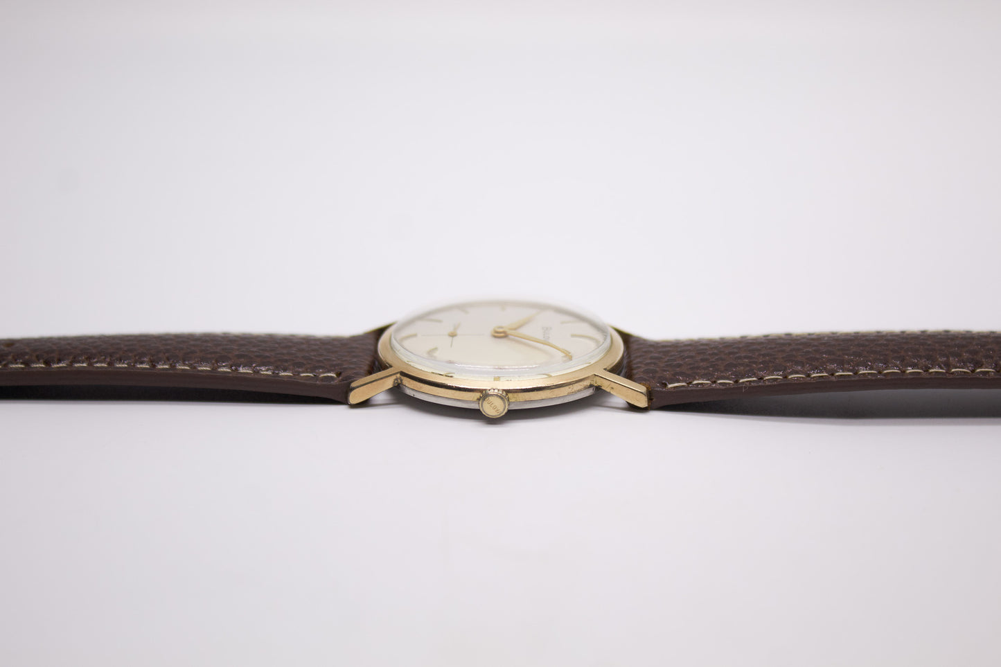 [Serviced] 1960s Bulova Mechanical 'Baby Calatrava' Cream White Dial Men's Wrist-Watch