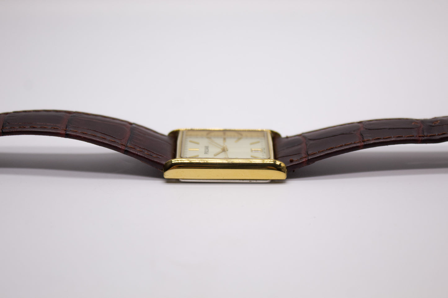 2006 Pulsar Quartz Tank Pale Golden Dial Men's Wrist-Watch