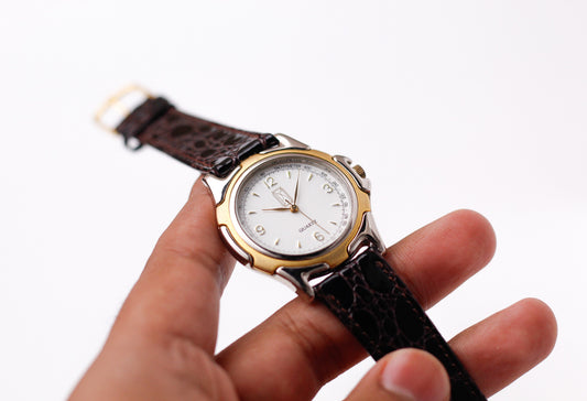 1990s Paul S. Quartz Stark White Dial Two Tone Men's Wrist-Watch