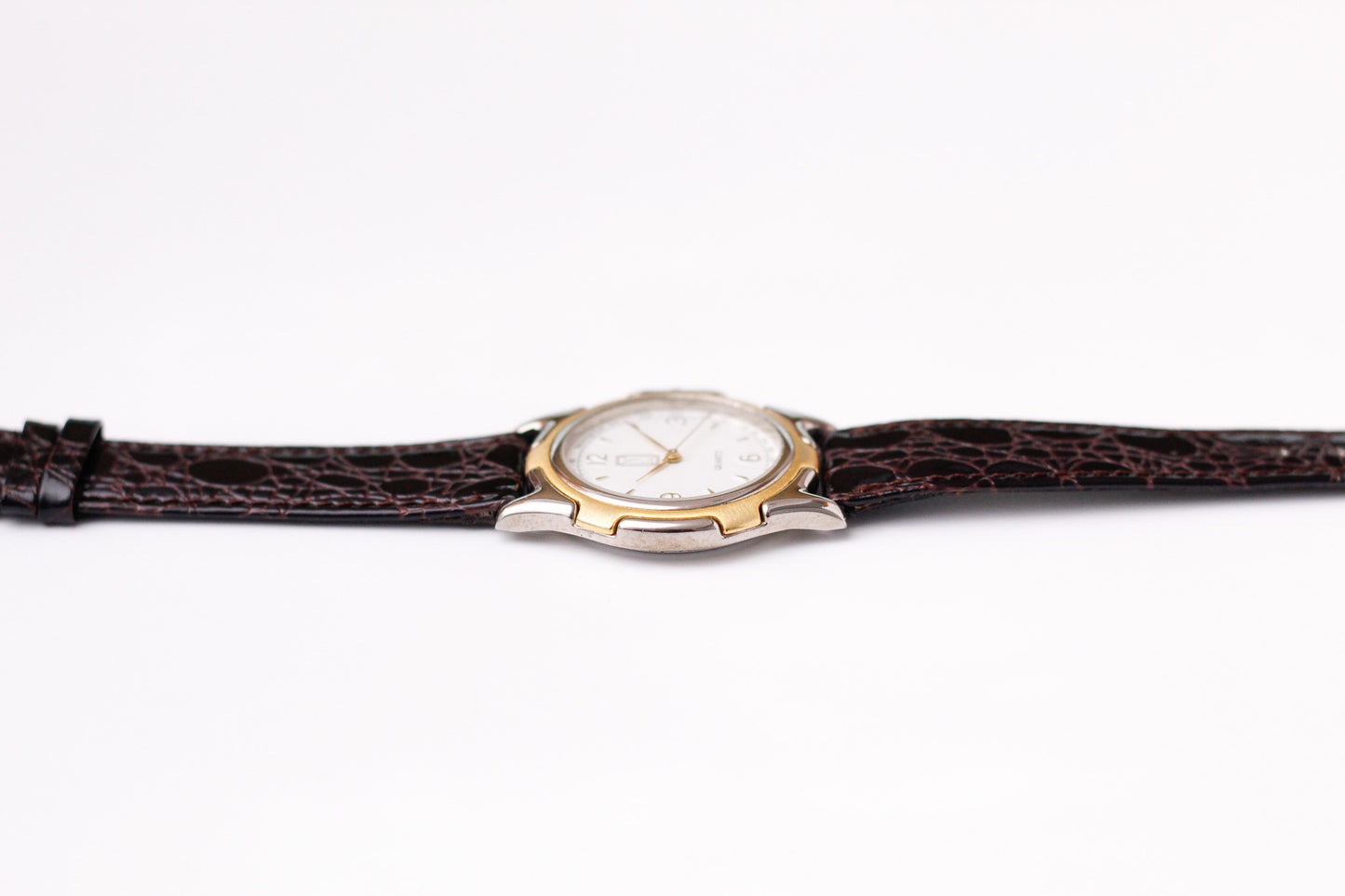 1990s Paul S. Quartz Stark White Dial Two Tone Men's Wrist-Watch