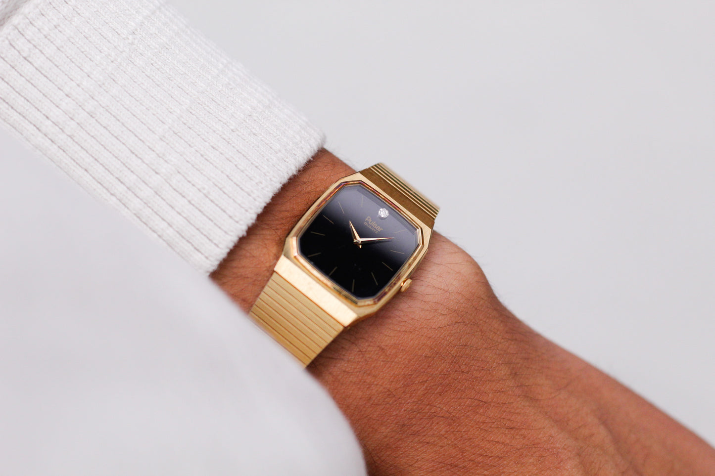 1985 Pulsar Quartz Inky Black Dial Men's Wrist-Watch