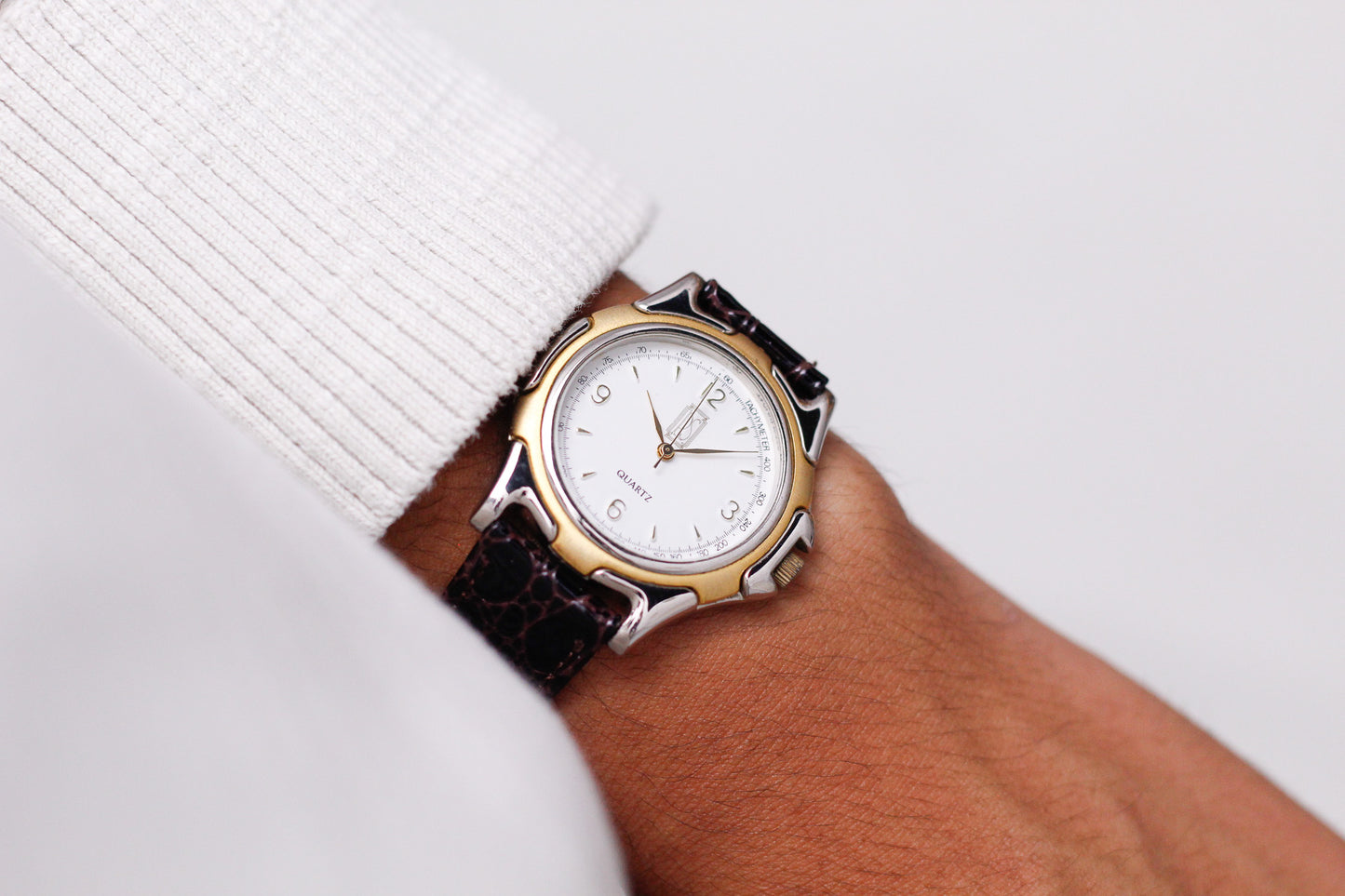 1990s Paul S. Quartz Stark White Dial Two Tone Men's Wrist-Watch