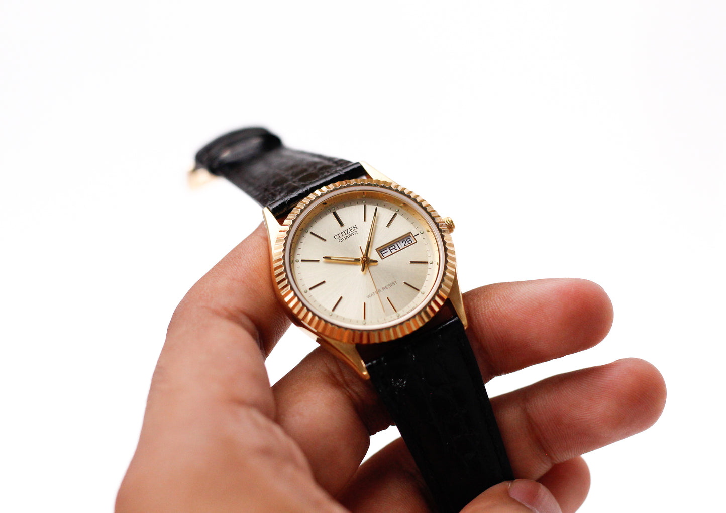 1998 Citizen CQ 'Baby Day-Date' Golden Sunburst Dial Men's Wrist-Watch