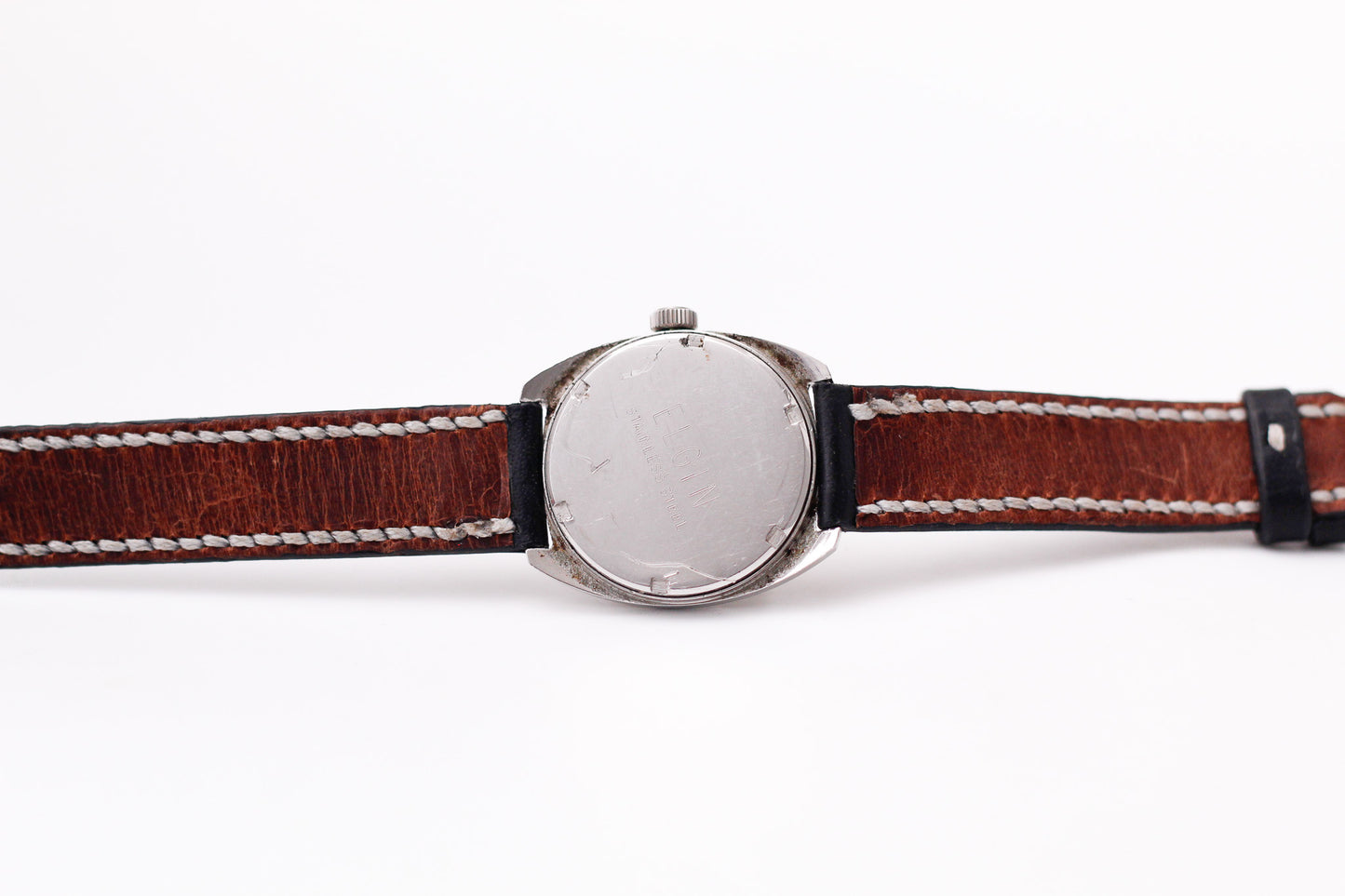 [Serviced] 1970s Elgin Mechanical Silver Sunburst Dial Men's Wrist-Watch