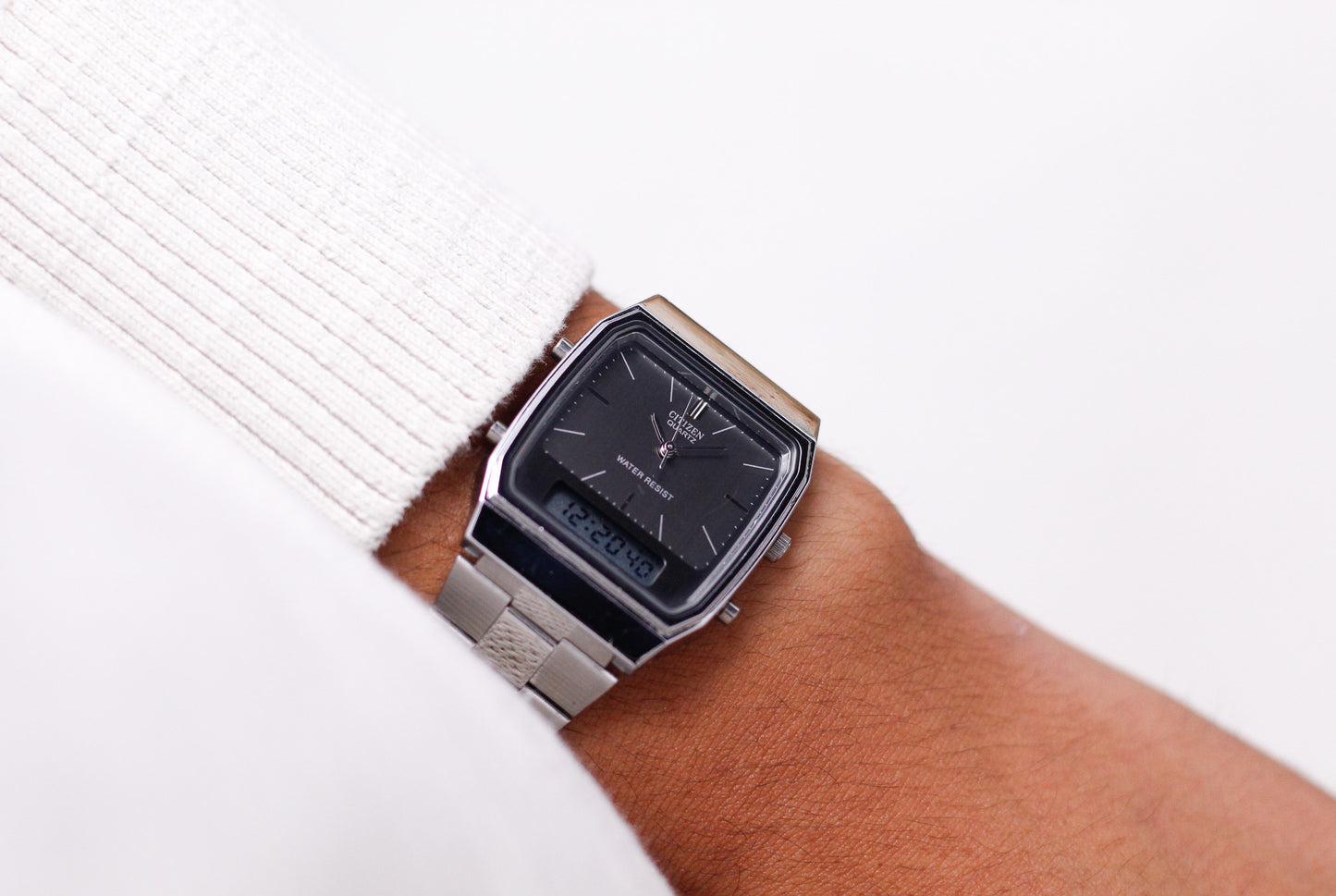 1996 Citizen Quartz Ana-Digi Straight Grain Gray Dial Men's Wrist-Watch
