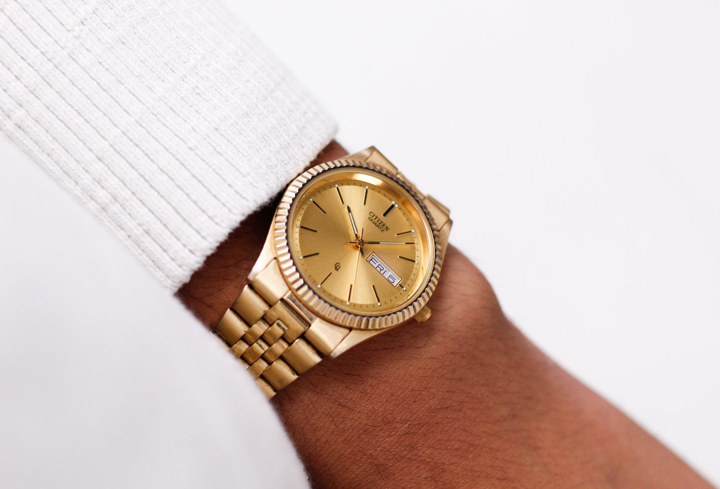 1992 Citizen CQ 'Baby Day-Date' Golden Sunburst Dial Men's Wrist-Watch