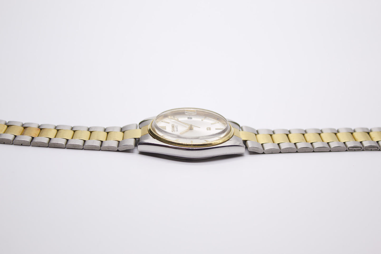 1990 Seiko 'Baby Date-Just' Silver Sunburst Men's Two Tone Wrist-Watch