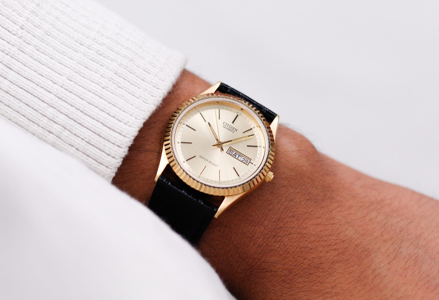 1998 Citizen CQ 'Baby Day-Date' Golden Sunburst Dial Men's Wrist-Watch