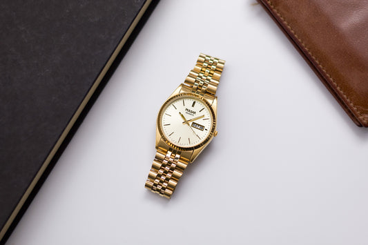 2000s Pulsar 'Baby Day-Date' Gold Toned Men's Wrist-Watch