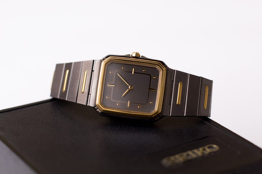 1983 Seiko 'Baby Santos Tank' Two Tone Deep Gray Dial Men's Wrist-Watch W/Box