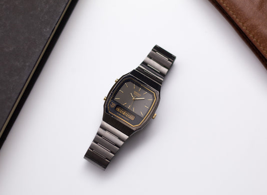 1993 Seiko Ana-Digi Gun Metal Black Men's Wrist-Watch