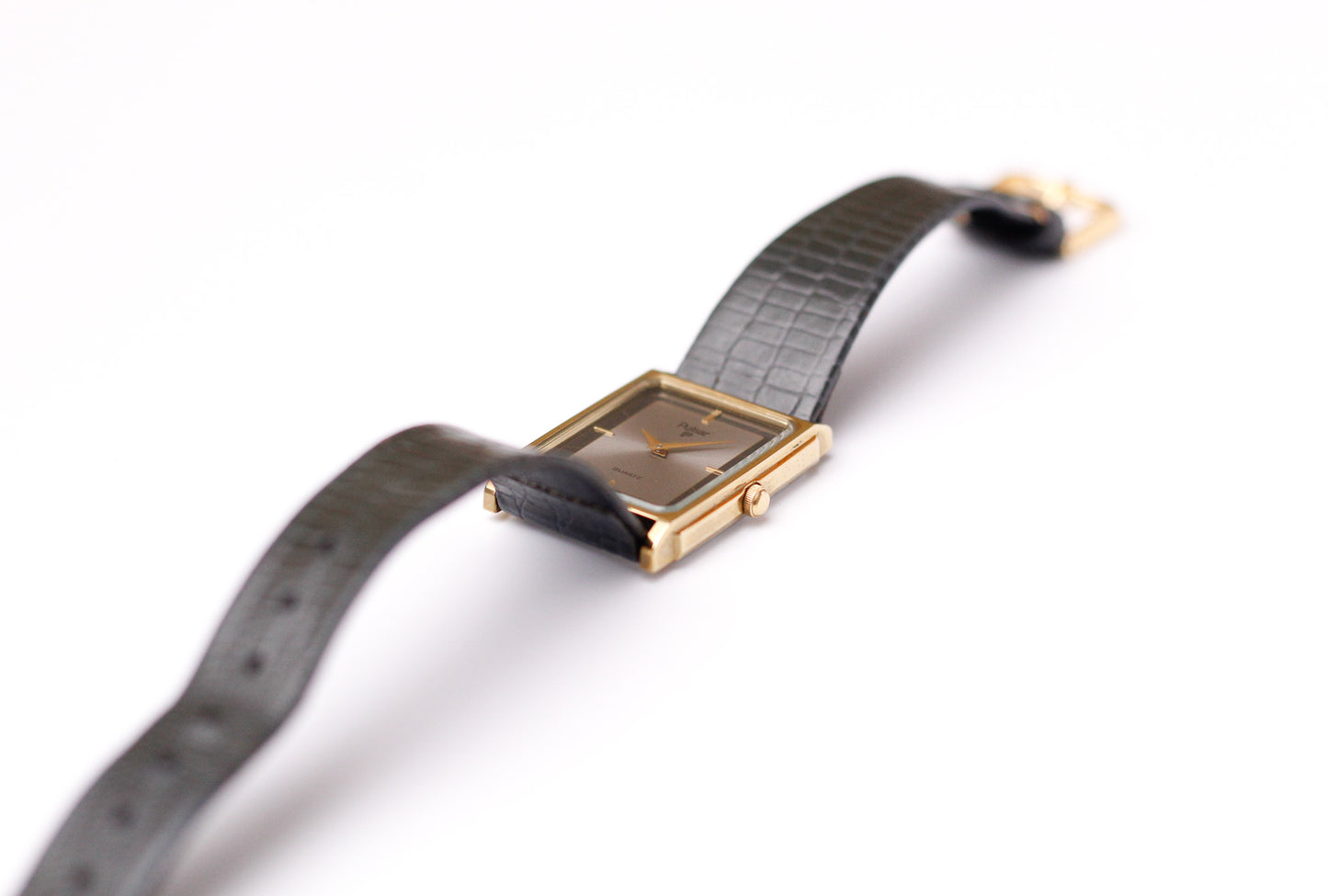 1985 Pulsar Quartz Gray Sunburst Dial Golden Tank Men's Wrist-Watch
