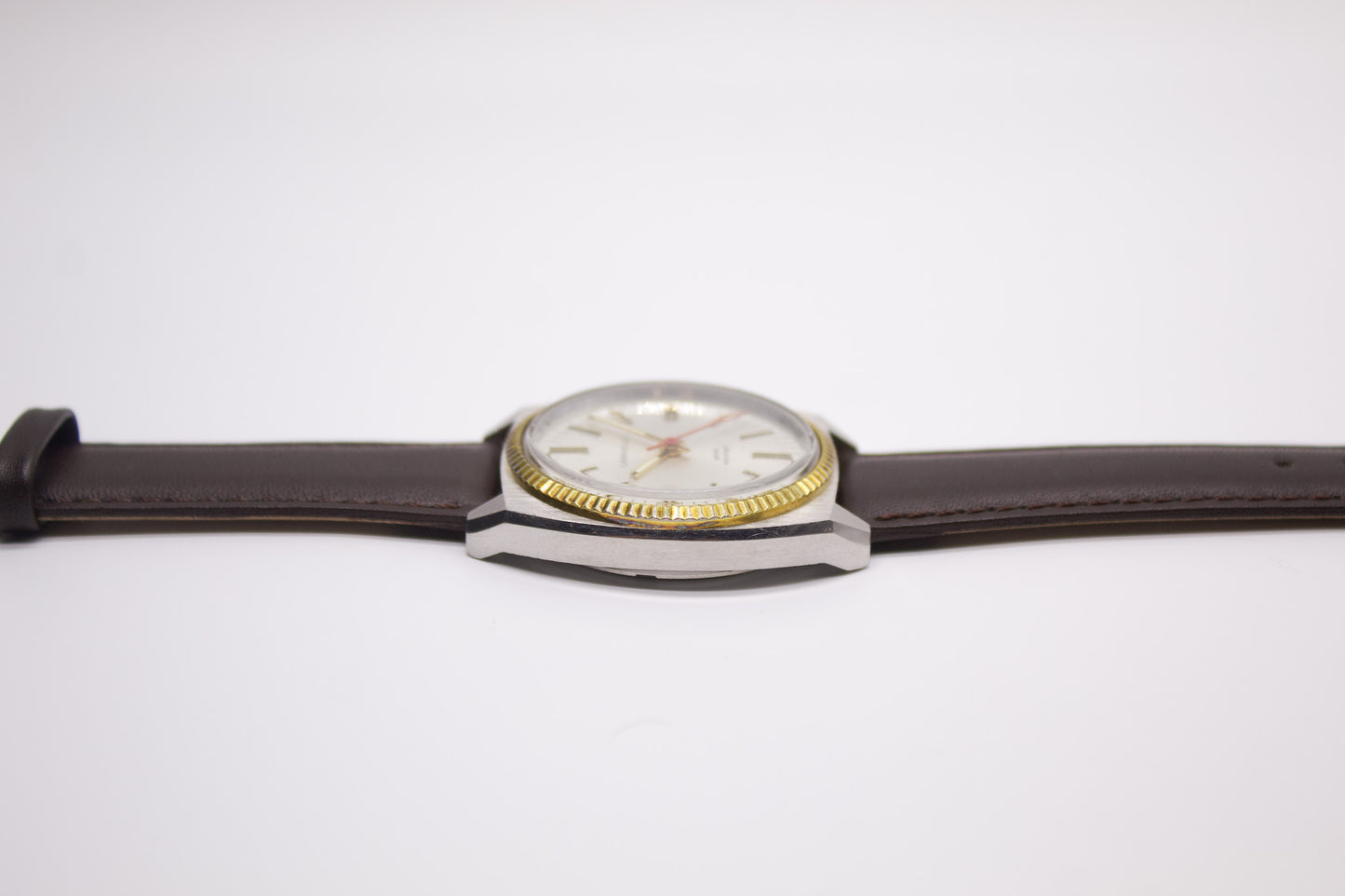 1970s Caravelle Mechanical Silver Sunburst Dial Two Tone Men's Wrist-Watch