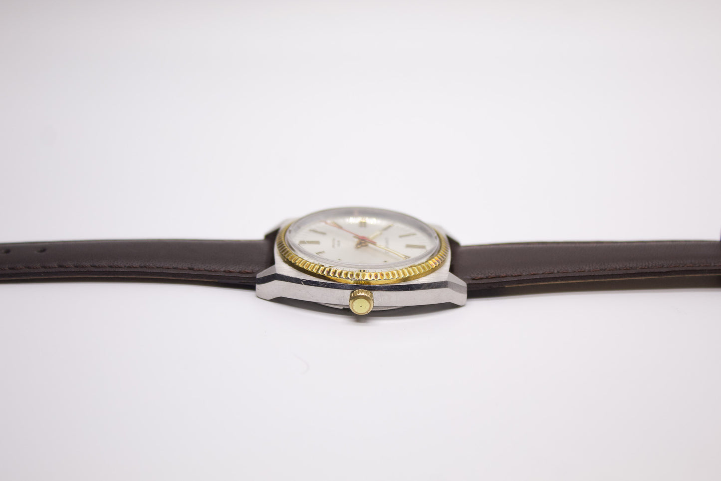 1970s Caravelle Mechanical Silver Sunburst Dial Two Tone Men's Wrist-Watch