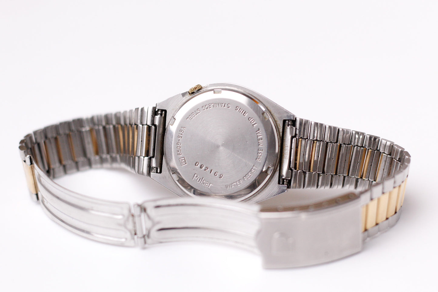1980 Pulsar Quartz Stark White Dial Men's Two Tone Wrist Watch