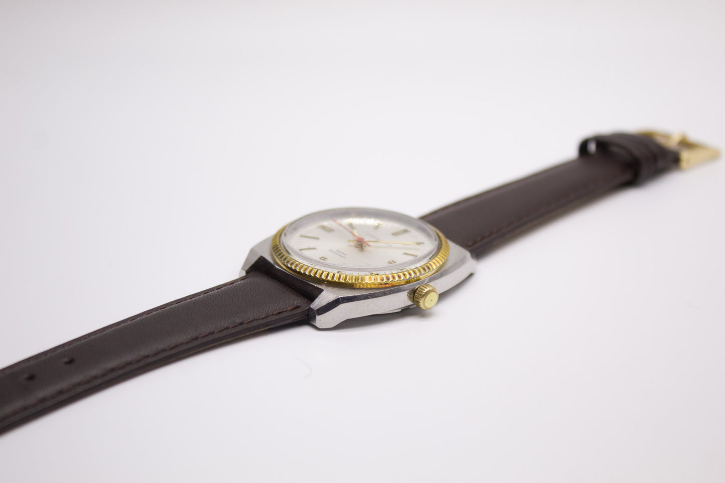 1970s Caravelle Mechanical Silver Sunburst Dial Two Tone Men's Wrist-Watch