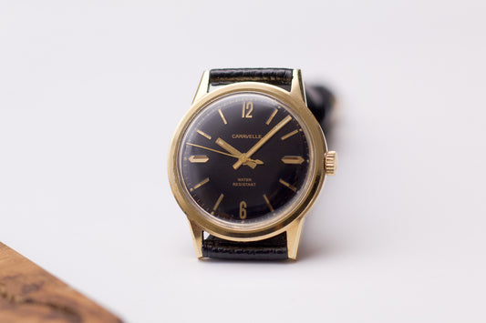 [Serviced] 1960s Bulova Caravelle Inky Black Dial Men's Mechanical Wrist-Watch