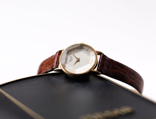 [Near Mint] 1993 Pulsar Quartz Striped Roman Dial Faceted Crystal Ladies' Wrist Watch W/Box & Tag