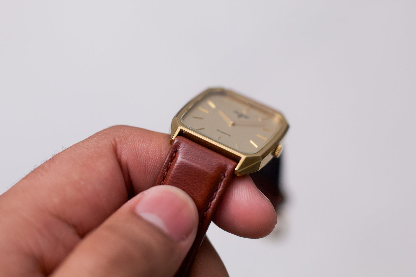 1994 Pulsar Quartz Linen Golden Dial Tank Men's Wrist-Watch