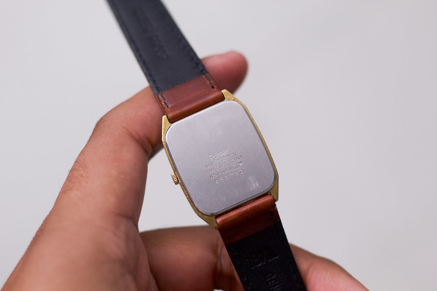 1994 Pulsar Quartz Linen Golden Dial Tank Men's Wrist-Watch